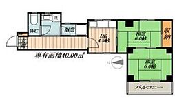 松葉第一マンション 2階2DKの間取り