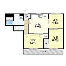 アメニティー本陣 4階3DKの間取り