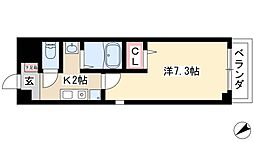 アヴリル 2階1Kの間取り