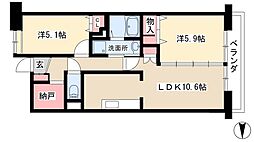 アーバンドエル庄内通 5階2LDKの間取り