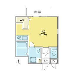 SQUARE中村区役所 2階ワンルームの間取り