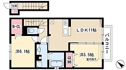 ヴィラ宿跡 2階2LDKの間取り