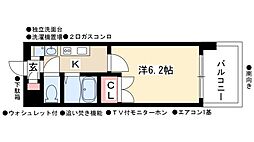 パルティール城西 2階1Kの間取り
