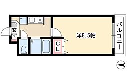 サンハイツ城西 2階1Kの間取り