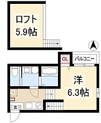 ハーモニーテラス十番町I 2階1Kの間取り