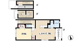 ファミール神郷　II 3階1LDKの間取り