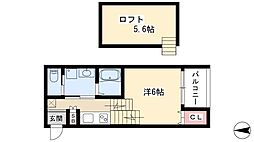 ハーモニーテラス八剱町 2階1Kの間取り