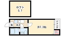 Loft7本陣 1階1Kの間取り