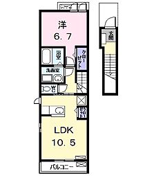 ラフレシールII 2階1LDKの間取り
