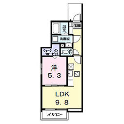 F　1(エフ) 1階1LDKの間取り