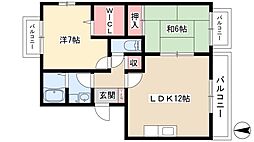 セジュール安井　B棟 1階2LDKの間取り