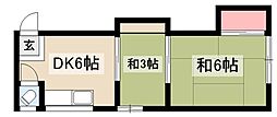藤塚荘 2階2DKの間取り