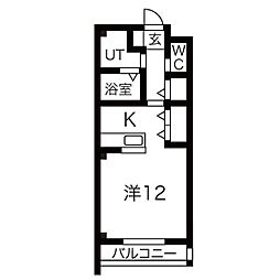 Ricco 3階ワンルームの間取り