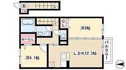 グランディールJ 2LDKの間取図画像