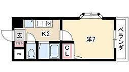 ヒサゴハイツ2 1Kの間取図画像
