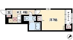ボヌール 1Kの間取図画像