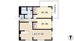 コーポやすり苑 2LDKの間取図画像