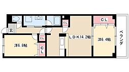 アビタシオン十番 2LDKの間取図画像