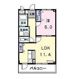 サンシャイン花の木 1LDKの間取図画像