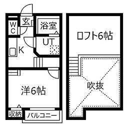 Ampio荒子 1Kの間取図画像
