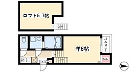 アミティエフレール神明町 2階1Kの間取り