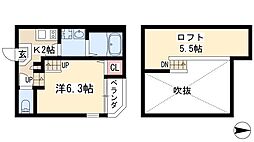 ハーモニーテラス栄イースト 2階1Kの間取り
