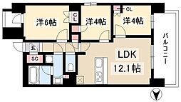 プレサンス名駅南ブリエ 12階3LDKの間取り