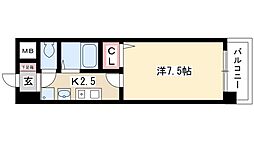 グランメール城西 2階1Kの間取り