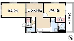 メゾンラフィーネ千種 2階2LDKの間取り