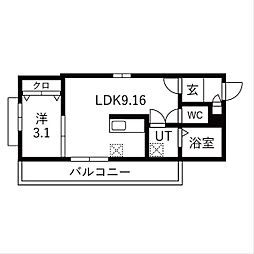 カーササクラーレ 1LDKの間取図画像