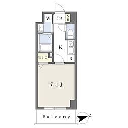 プレイズシード車道アベニュー 7階1Kの間取り