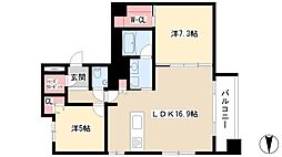 エルミタージュ新栄 10階2LDKの間取り