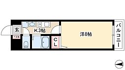 マノワール中村公園 2階1Kの間取り