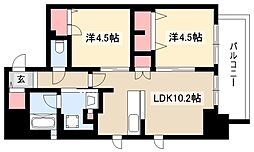 プレサンスロジェ名古屋久屋大通公園 5階2LDKの間取り