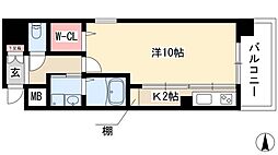 グランシャリオ栄 2階1Kの間取り