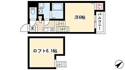 トリオネア千種 2階ワンルームの間取り