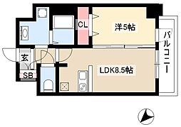 アステリ鶴舞テーセラ 2階1LDKの間取り