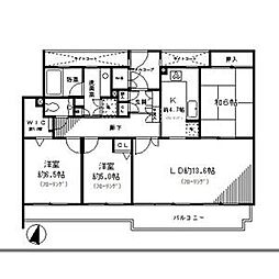 パークハウスガーデン梅園北館 2階3LDKの間取り