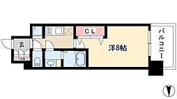 プレサンスジェネ葵 7階1Kの間取り