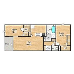 ブルームひまわり 2階2LDKの間取り