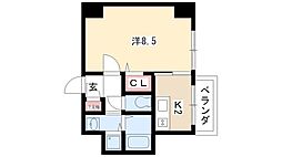 クラシタイヤー新栄 3階1Kの間取り