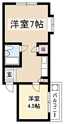 ベルネージュ 2階1DKの間取り