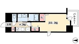 パルティール中村公園 3階1Kの間取り