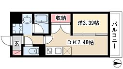 AXIA八熊 1階1DKの間取り