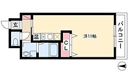 ボヌール千代田 2階ワンルームの間取り