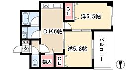 スリーウェイ金山 6階2DKの間取り