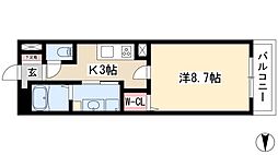 カスタリア新栄II 9階1Kの間取り