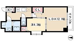 ベル・プラウド名駅 1LDKの間取図画像