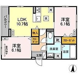 ルヴィータ大秋 2LDKの間取図画像