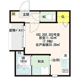レイパパレ ワンルームの間取図画像